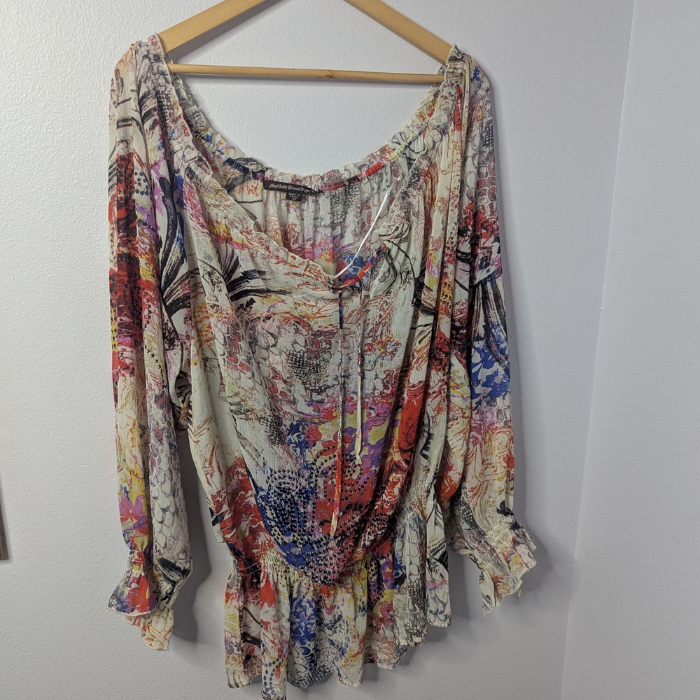 Sienna Rose 3X Boho‎ Blouse, Vibrant Multicolor Print